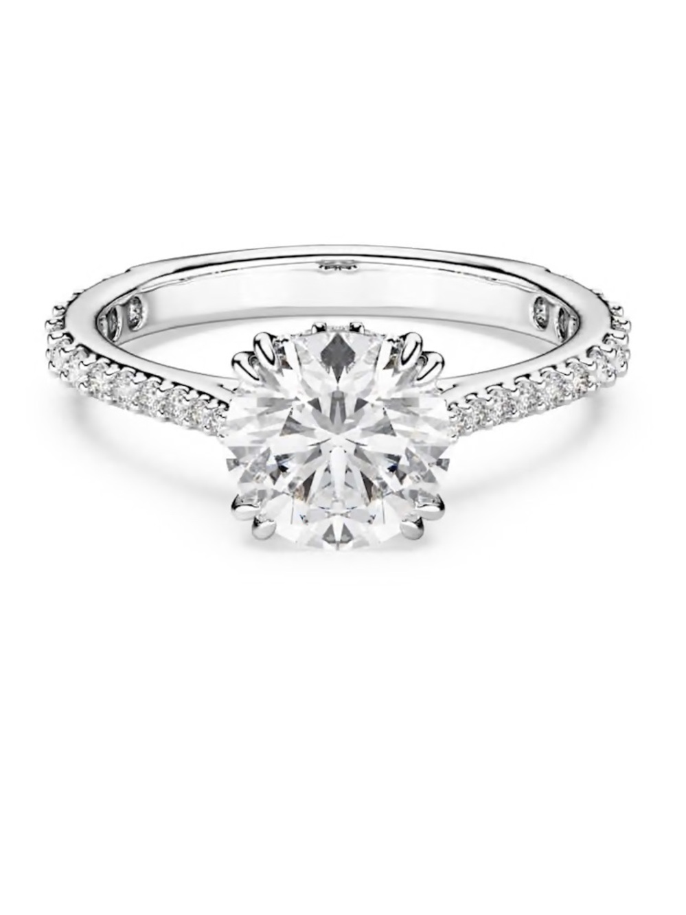 Swarovski Silver Round-Cut Solitaire Ring with Pavé Band